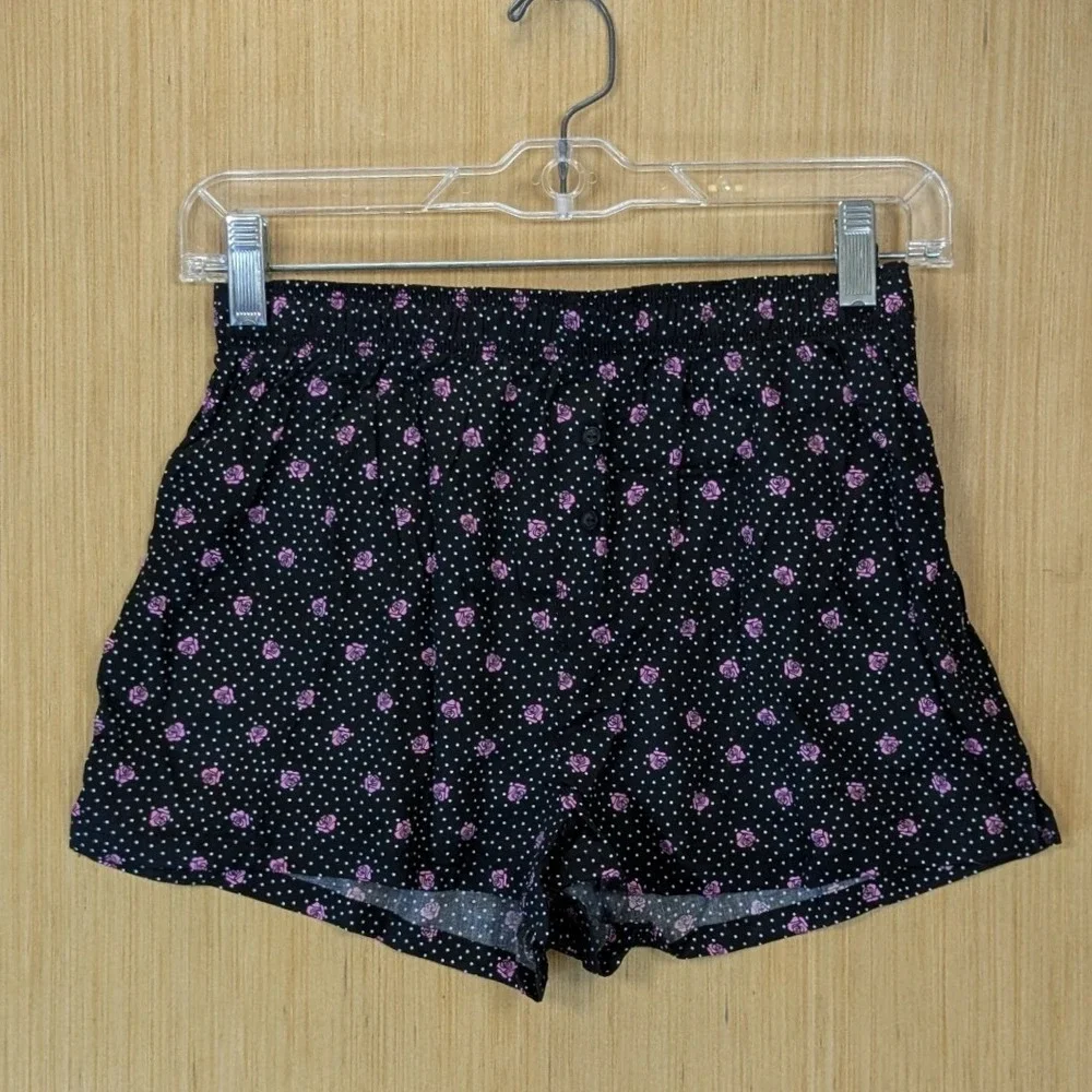 Victoria's Secret PINK Sleep Shorts XS Black Polka Dot Pink Rose Floral Tencel